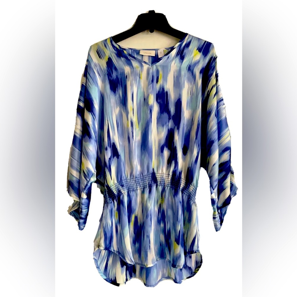 Chicos Womens Tunic Top Size 0 Cinched Waist Blues Flowy Feminine